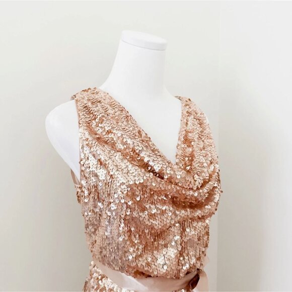 Vintage Cache Womens Gold Sequin Party Dress SZ 6 Y2K Glam Cocktail New Years - Picture 3 of 6